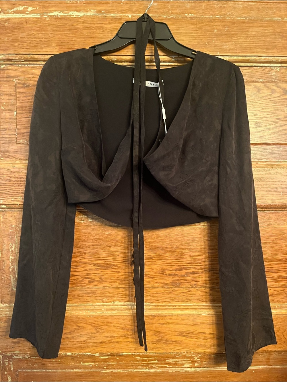 Foil Black Cropped Tie-Front Top